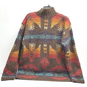 VTG Hand Knit For Ralph Lauren Southwestern Aztec Wool Silk Sweater Navajo Small